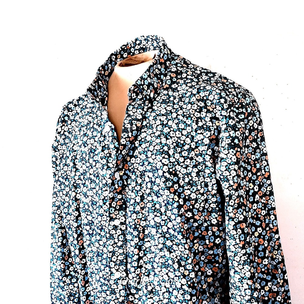 Blue Multi Spring Floral L/S Button Down Cabana Shirt Mens XL Euro Summer Casual